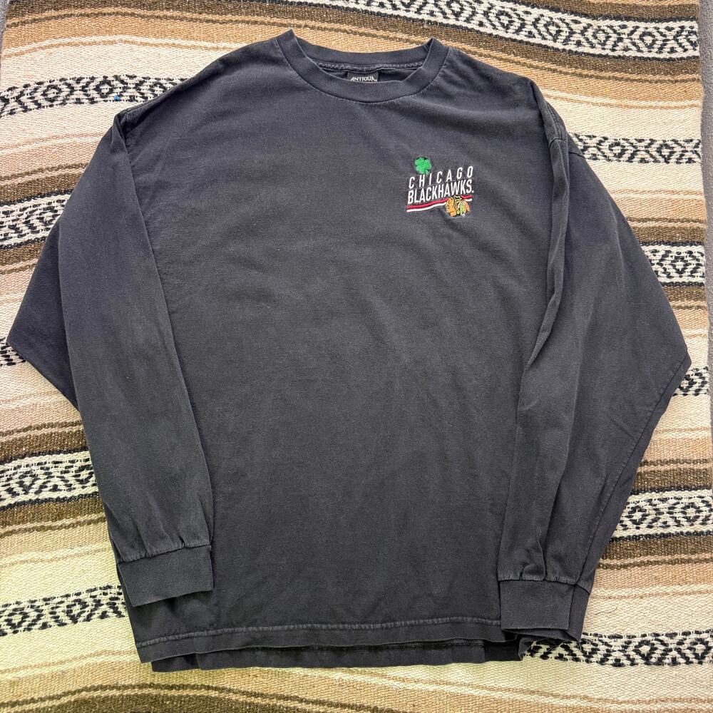 Chicago Blackhawks St. Patricks Day NHL Hockey Black Long Sleeve Shirt Sz 2XL